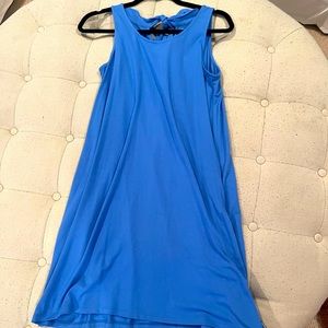 Lilla P blue sleeveless crewneck knit dress with tie in the back